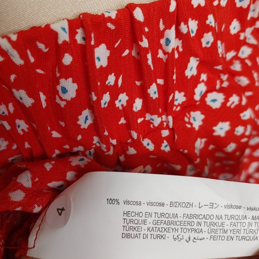 Zara Red Floral Ruched Ruffle Mini Dress Size S - Picture 8 of 12